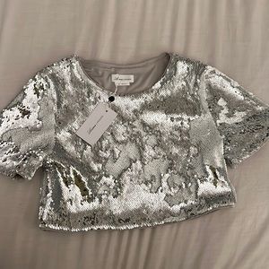 LOVERS + FRIENDS Raine Sequin Crop Top Silver XXS